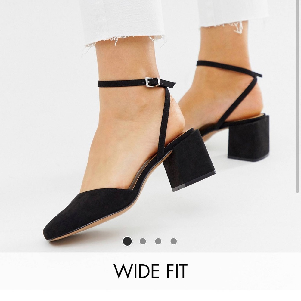 ASOS DESIGN Wide Fit Salvation square toe block heeled mid shoes in black